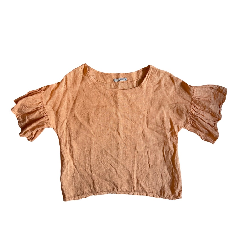 Viola Borghi Oversized Coastal Boho Women Ruffle Sleeve Top 100% Linen Italy
